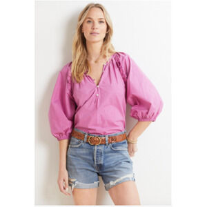 CLEOBELLA NWT Jess Puff Sleeve Organic Cotton Blouse in Orchid Purple // XL
